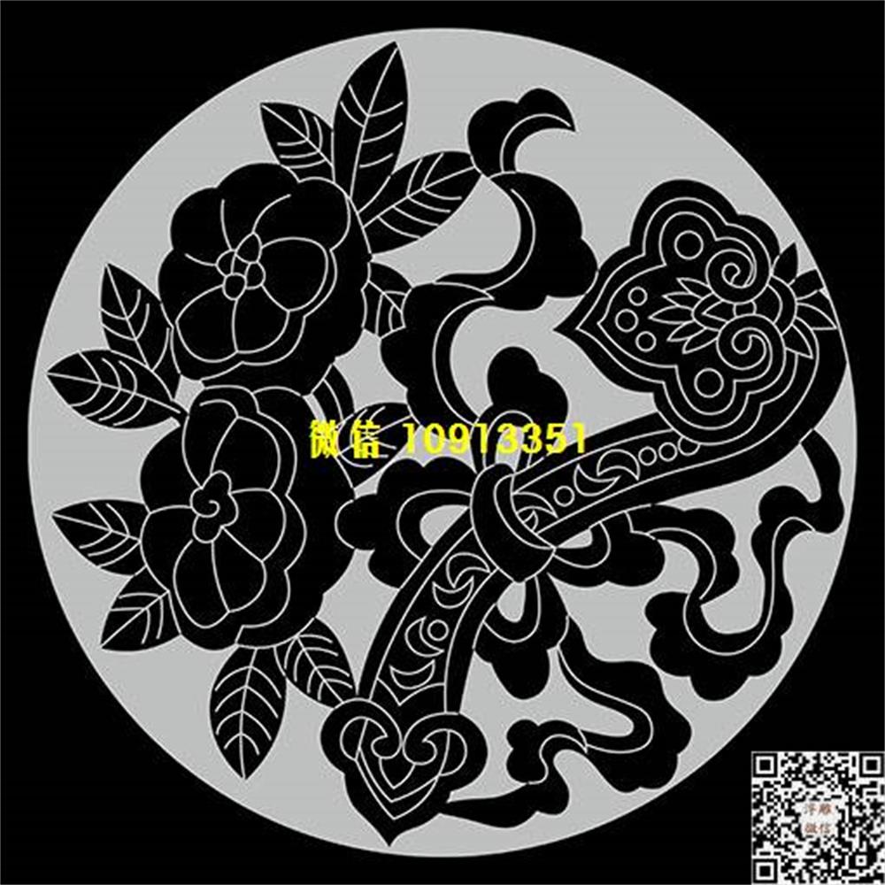 精雕图161圆形如意墓碑板精雕图线雕图线条图单线铣底图_电脑雕刻plt文泰矢量图精雕图浮雕图